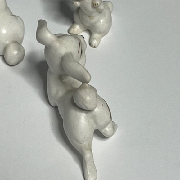 VTG 3 Miniature Rabbits Bone China Figurines White w/Green Eyes 2" Japan - Picture 6 of 15